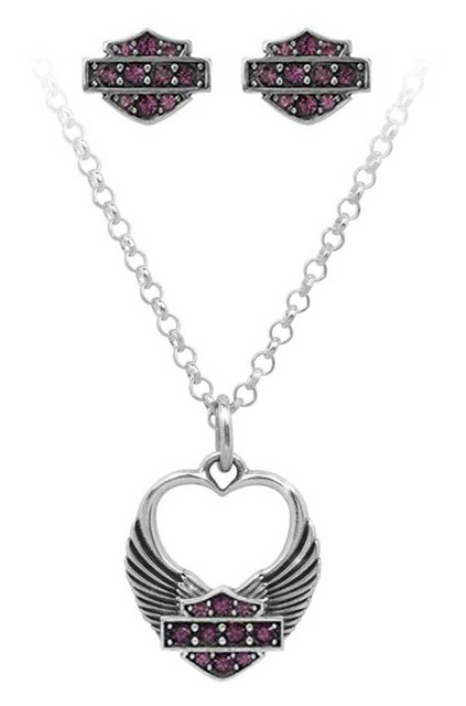 Harley-Davidson® Womens Winged Heart Necklace & Earrings Gift Set