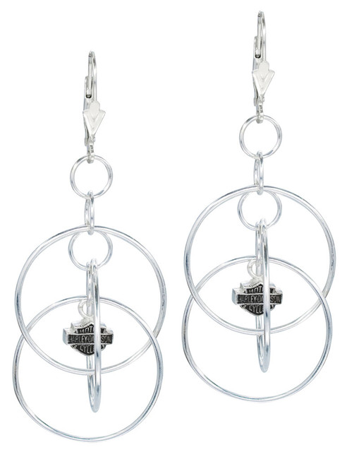 Harley-Davidson Women's Earrings, Multi Hoop Bar & Shield Dangle, Silver HDE0055 - Wisconsin Harley-Davidson