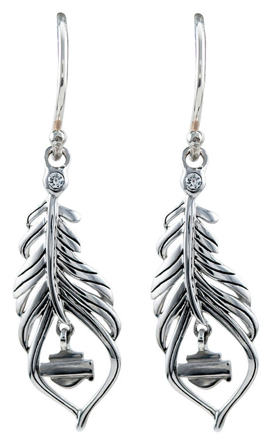 Harley-Davidson Women's Large Boho Feather Earrings, Sterling Silver HDE0406 - Wisconsin Harley-Davidson