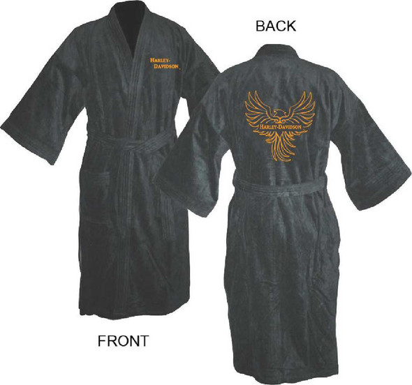 Harley-Davidson Mens Dark Grey Eagle Kimono Robe Bathrobe 4784 - Wisconsin Harley-Davidson
