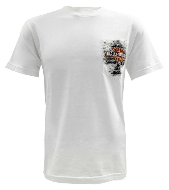 Harley-Davidson Men's Short Sleeve Pocket Tee, Distressed Bar & Shield, White - Wisconsin Harley-Davidson