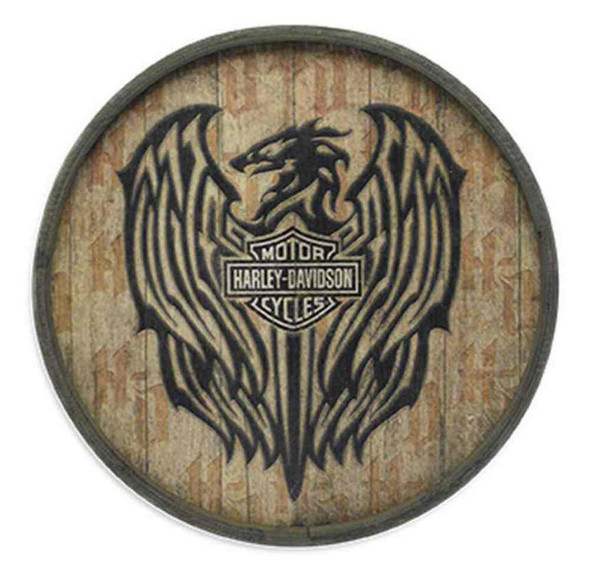 Harley-Davidson Barrel End Wooden Crest Sign Plywood 23in, Bar Garage. 96830-16V - Wisconsin Harley-Davidson