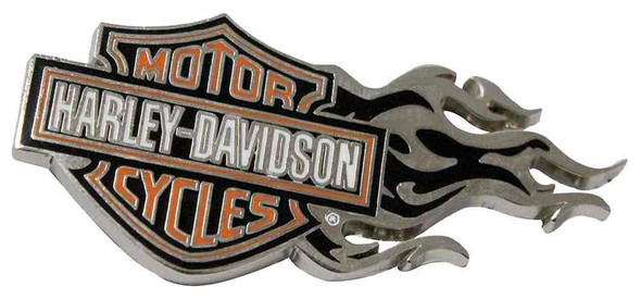 Harley-Davidson Flaming Bar & Shield Logo Pin Orange/Silver 1.75 x .75 in V51999 - Wisconsin Harley-Davidson