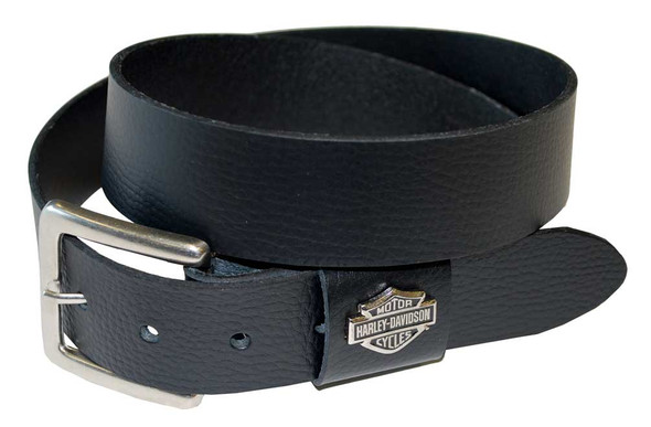 Harley-Davidson Men's Chrome Bar & Shield Medallion Logo Leather Belt Black HD96 - Wisconsin Harley-Davidson