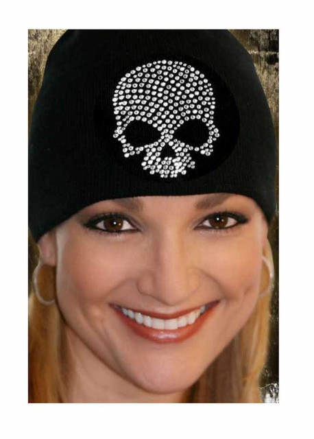 That's A Wrap Women's Beanie, Clear Rhinestone Skull Cap, Black B3322-BLACK - Wisconsin Harley-Davidson