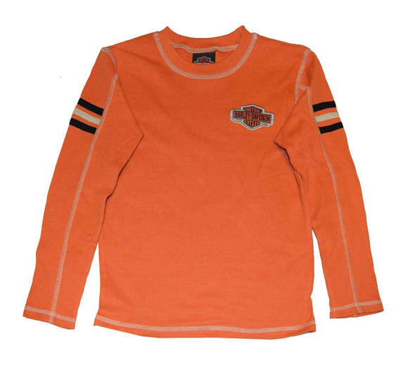 Harley-Davidson Little Boys' Thermal Shirt, Bar & Shield LS Tee Orange 3381488 - Wisconsin Harley-Davidson