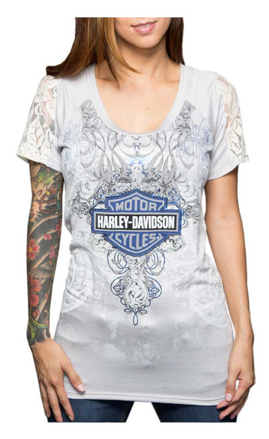 Harley-Davidson Women's Shirt, Sunkissed Short Sleeve Tee, Ice Blue HD140ICE - Wisconsin Harley-Davidson