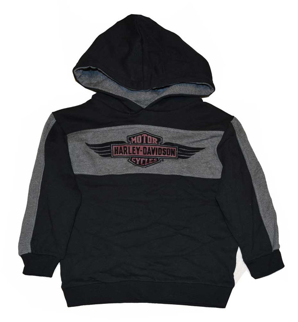 Harley-Davidson Little Boys' Hooded Sweatshirt, Wing B&S Pullover, Gray 4371584 - Wisconsin Harley-Davidson