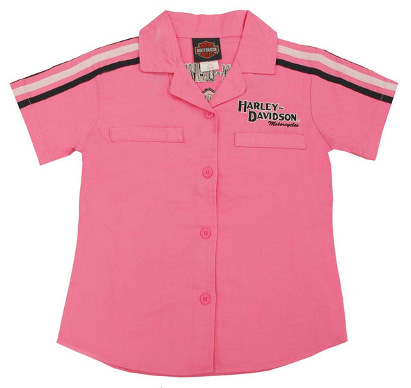 Harley-Davidson Little Girls' Pink Cotton Button Twill Crew Shirt 0121166 - Wisconsin Harley-Davidson