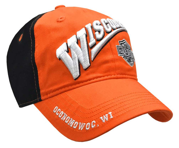 Wisconsin Harley-Davidson Bar & Shield Baseball Cap, Orange & Black BCCUS0302 - Wisconsin Harley-Davidson