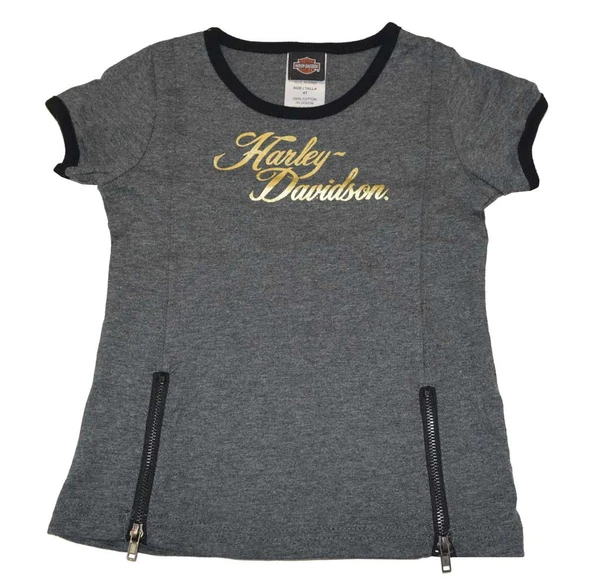 Harley-Davidson Little Girls' Jersey Tee, H-D Gold Foil T-Shirt, Gray 4321566 - Wisconsin Harley-Davidson
