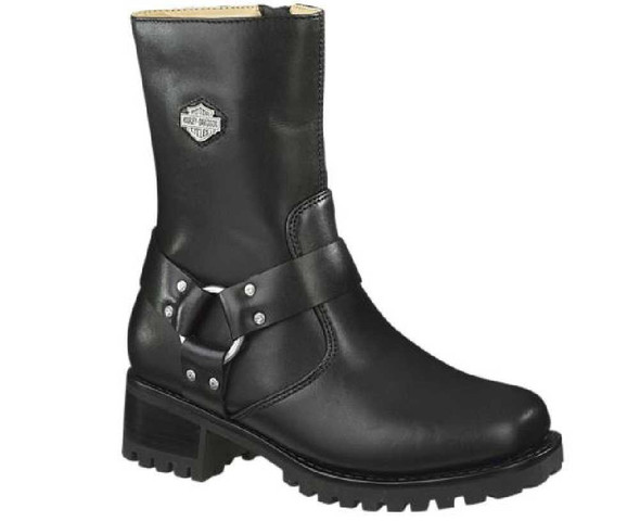 Harley-Davidson Women's Ashby Harness Zip Black Leather Motorcycle Boots D84187 - Wisconsin Harley-Davidson