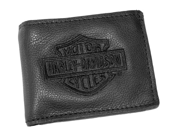 Harley-Davidson Mens Embroidered Bar & Shield Coin Pocket Wallet Black FB816H-2B - Wisconsin Harley-Davidson