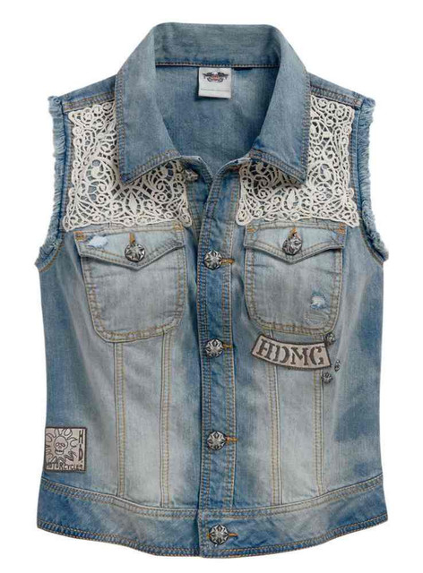 Crocheted Accented Denim Jean Vest 