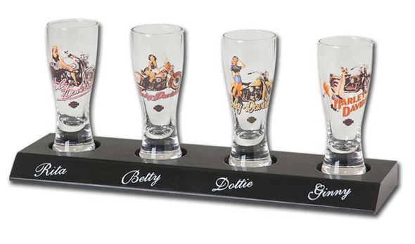 Harley-Davidson American Beauty Mini Pilsner Set, 4 With Display Board HDL-18717 - Wisconsin Harley-Davidson