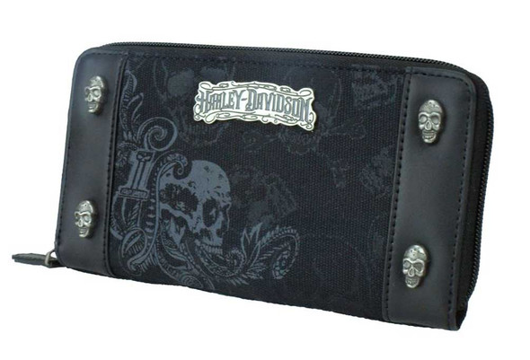 Harley-Davidson Women's Skull Jacquard Zipper Clutch Wallet Black SJ2181J-Black - Wisconsin Harley-Davidson