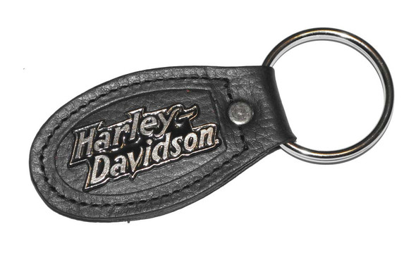 Harley-Davidson Embossed Script Plate Leather Key Ring Fob K21H - Wisconsin Harley-Davidson