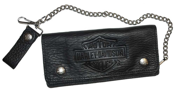 Harley-Davidson Men's Embossed Bar & Shield Biker Chain Wallet Leather BW403H - Wisconsin Harley-Davidson