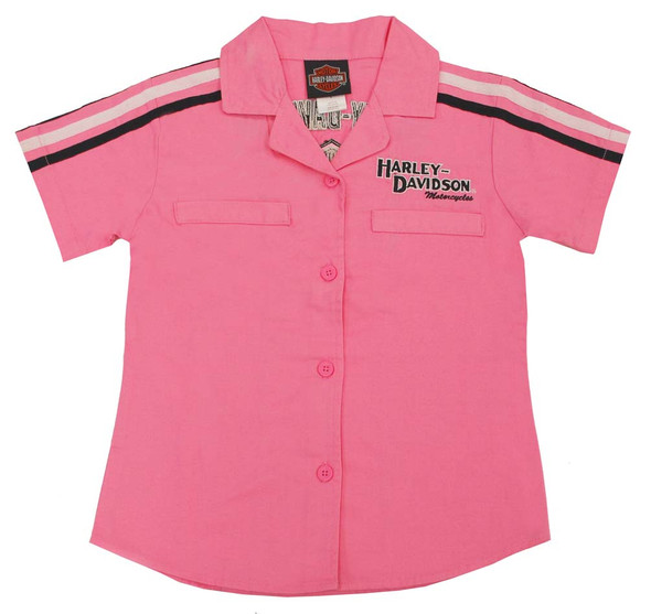 Harley-Davidson Big Girls' Pink Cotton Button Twill Pit Crew Shirt 0141166 - Wisconsin Harley-Davidson