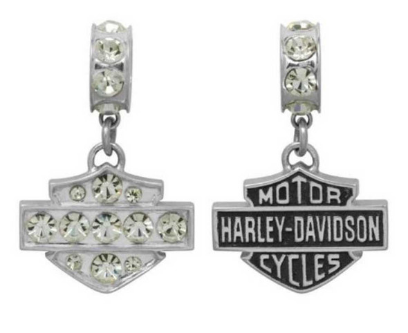 Harley-Davidson Womens Bar & Shield Clear Crystal Dangle Ride Bead Charm HDD0070 - Wisconsin Harley-Davidson