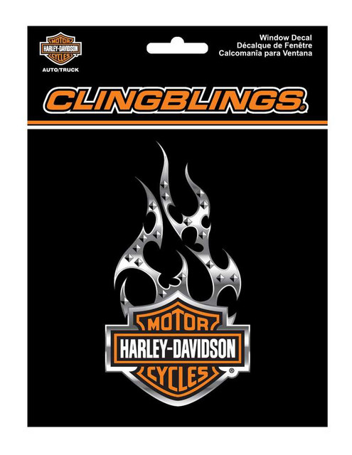 Harley-Davidson Orange Bar & Shield Flames Cling Bling Window Decal CG1121 - Wisconsin Harley-Davidson