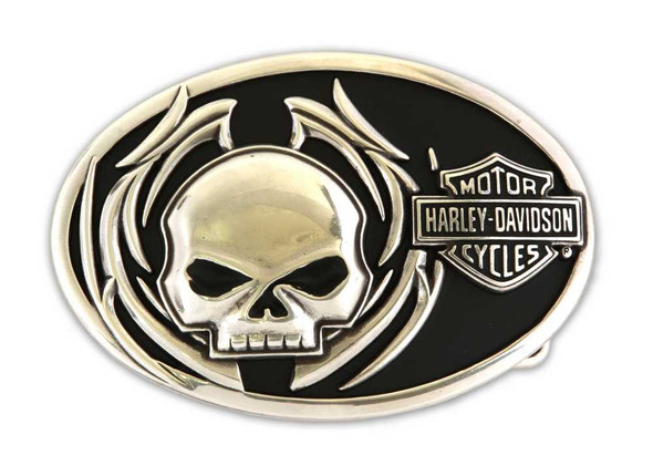 Harley-Davidson Mens Belt Buckle Skull Fire Chrome HDMBU10072 - Wisconsin Harley-Davidson