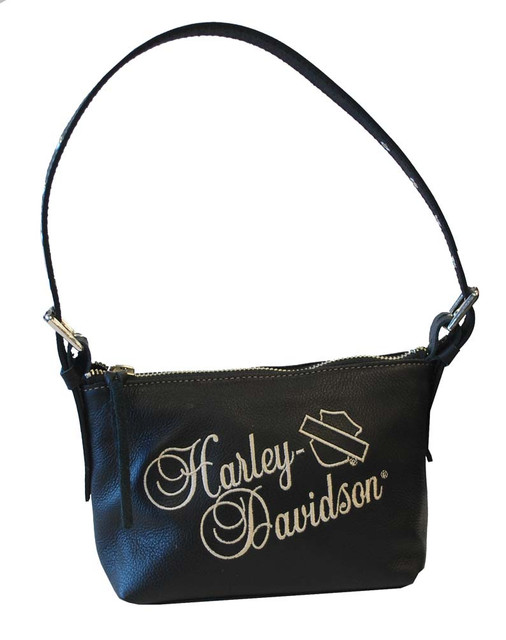 Harley-Davidson Women's Soft Embroidered Shoulder Bag Black Leather HD641 - Wisconsin Harley-Davidson