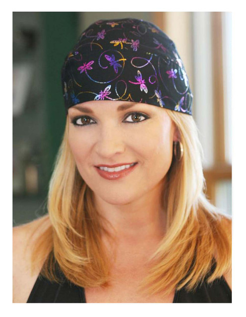 That's A Wrap Women's Multi-Color Foiled Dragonfly Head Wrap, Black HW1410 - Wisconsin Harley-Davidson