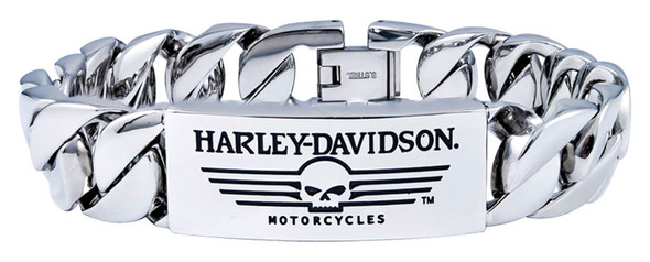 Harley-Davidson Men's Willie G Skull Steel ID Curb Link Bracelet HSB0140 - Wisconsin Harley-Davidson