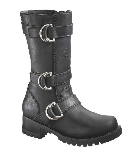 Harley-Davidson Women's Angelia Triple Strap Black Leather 10-Inch Boots D86225 - Wisconsin Harley-Davidson
