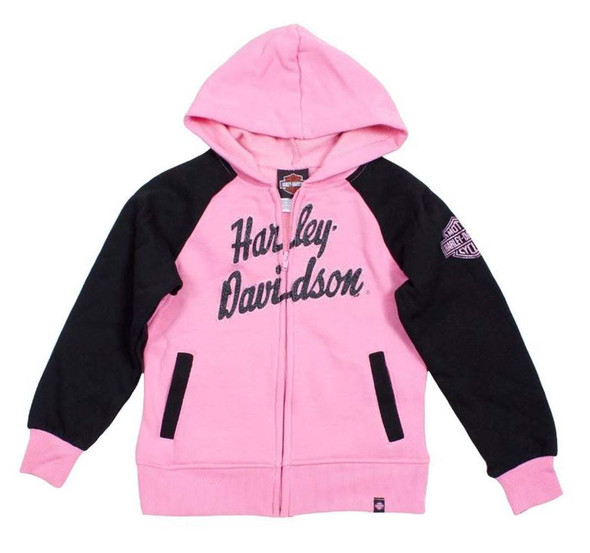 Harley-Davidson Big Girls' H-D Fleece Full Zip Hooded Sweatshirt Pink 0341588 - Wisconsin Harley-Davidson