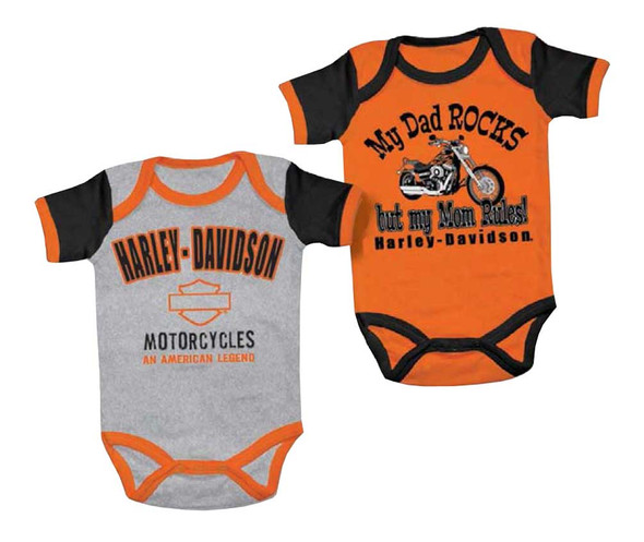 Harley-Davidson Baby Boys' Mom Rules Creeper Set, 2 Pack, Black/Orange 3050553 - Wisconsin Harley-Davidson