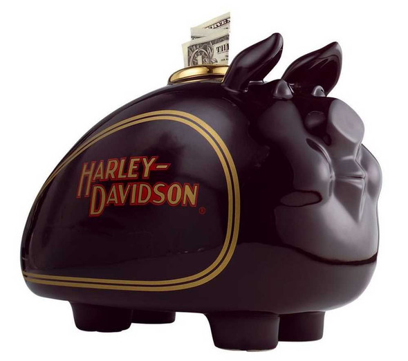 Harley-Davidson Hog Bank, Black Ceramic Pig Piggy Bank 11'' x 7''. 99400-82Z - Wisconsin Harley-Davidson