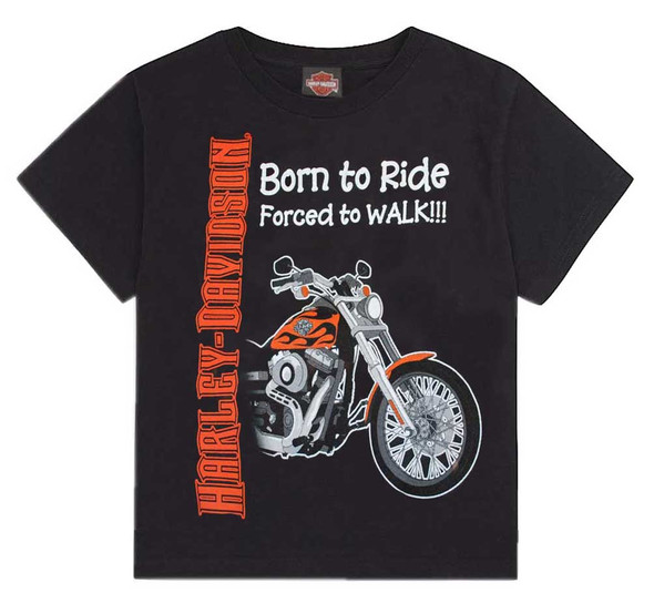 Harley-Davidson Little Boys' Born to Ride, Forced to Walk Tee Black 0174132 - Wisconsin Harley-Davidson