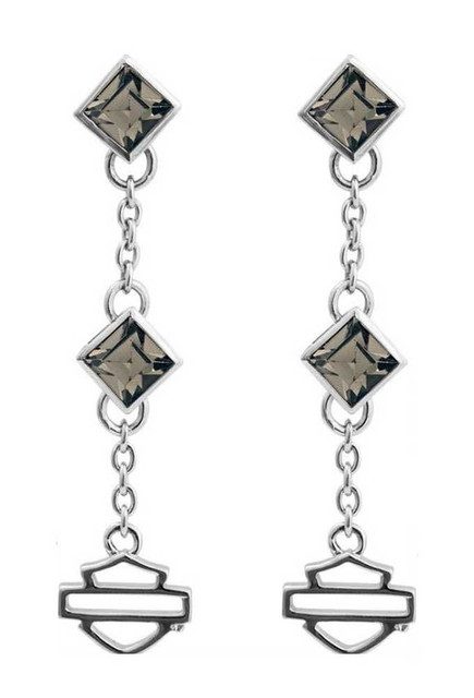 Harley-Davidson Womens Earrings, Black Ice Crystal Drop Dangle Earrings HDE0361 - Wisconsin Harley-Davidson
