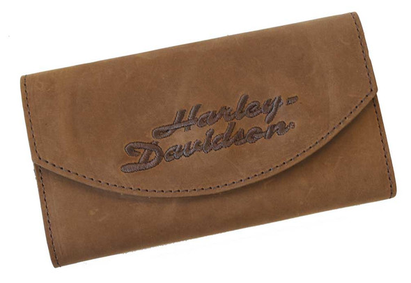 Harley-Davidson Women's Embroidered H-D script Organizer Wallet Brown CH810 - Wisconsin Harley-Davidson