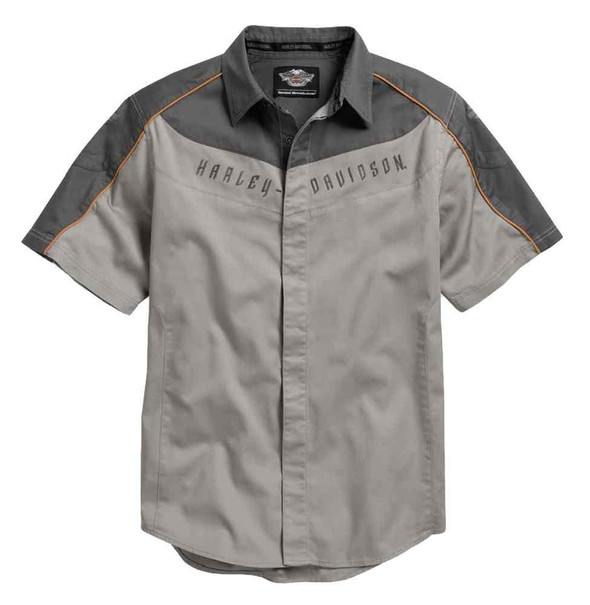Harley-Davidson Men's Colorblocked Twill Short Sleeve Woven Shirt, 96119-16VM - Wisconsin Harley-Davidson