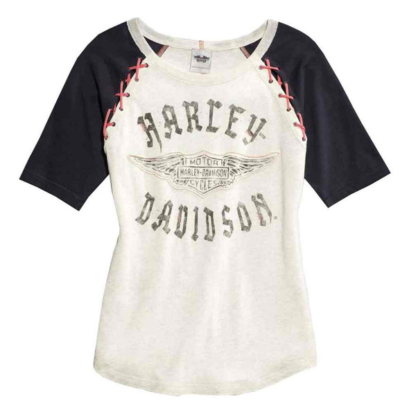 Harley-Davidson Women's Colorblocked Laced Raglan Sleeve Shirt, 96241-16VW - Wisconsin Harley-Davidson