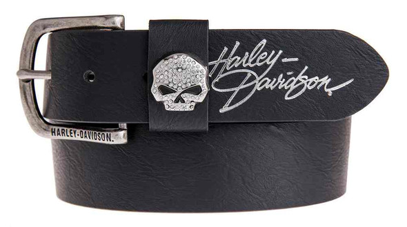 Harley-Davidson Women's Rock Candy Embellish Willie G Skull Belt HDWBT11023-BLK - Wisconsin Harley-Davidson