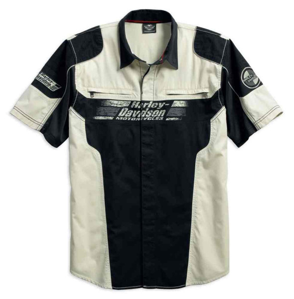 Harley-Davidson Men's Performance Colorblocked Woven Shirt, Off White 96148-16VM - Wisconsin Harley-Davidson