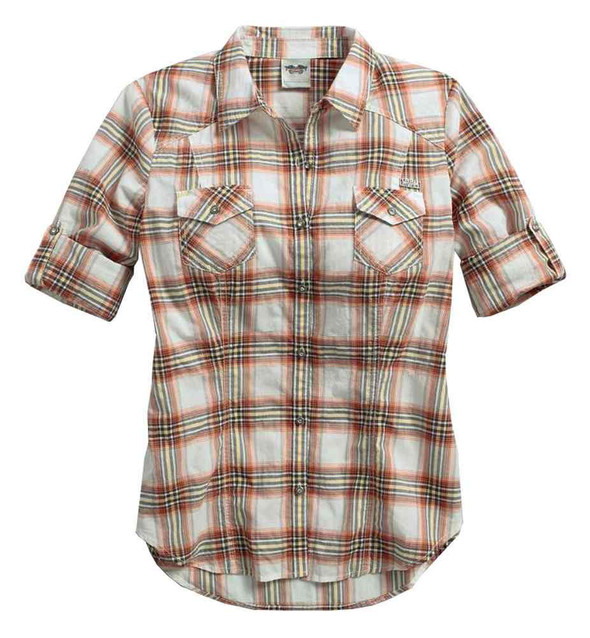 Harley-Davidson Women's Convertible Roll-Tab Sleeves Plaid Shirt 96294-16VW - Wisconsin Harley-Davidson