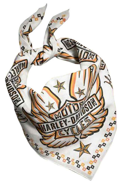 Harley-Davidson Women's Multi-Wing Cotton Bandana, 22 x 22 in, White 97896-16VW - Wisconsin Harley-Davidson
