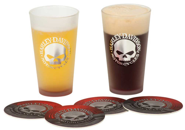 Harley-Davidson Metallic Willie G Skull Logo Pint Glass & Coaster Set HDL-18763 - Wisconsin Harley-Davidson