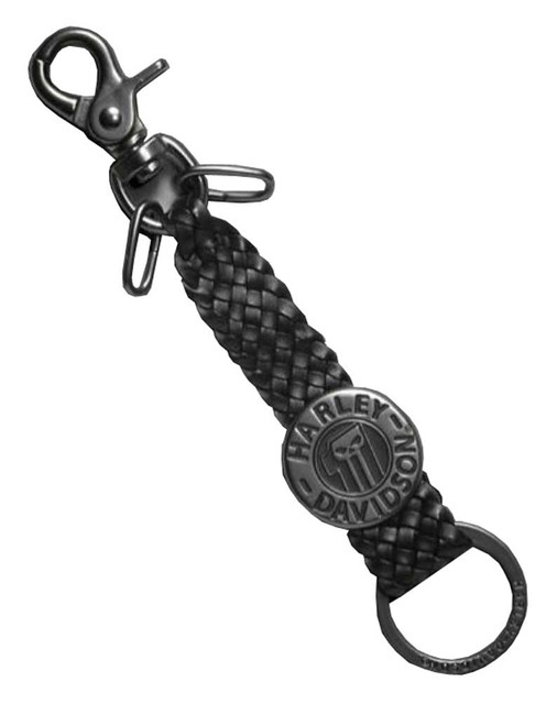 Harley-Davidson Men's #1 Skull Braided Key Fob, Genuine Black Leather 97725-16VM - Wisconsin Harley-Davidson