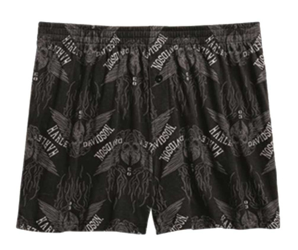 Harley-Davidson Men's Allover Print Elastic Waist Boxer, Black 97672-16VM - Wisconsin Harley-Davidson