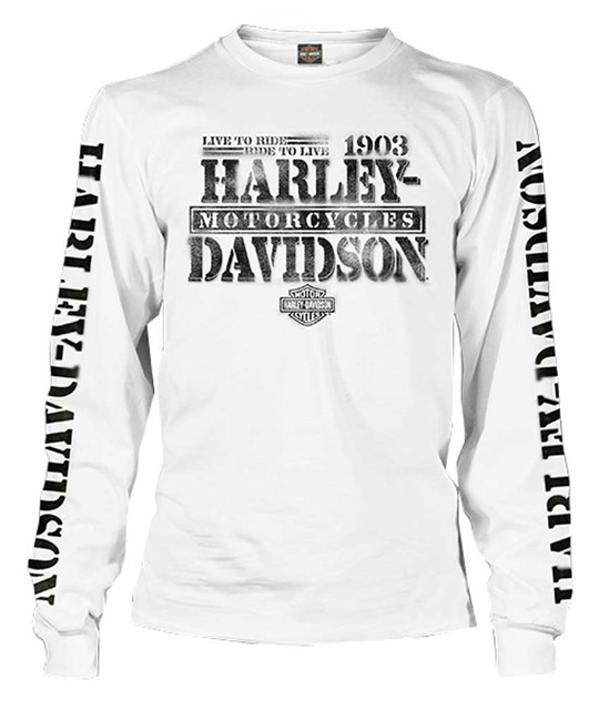 Harley-Davidson Men's Distressed Freedom Fighter Long Sleeve Shirt, White - Wisconsin Harley-Davidson
