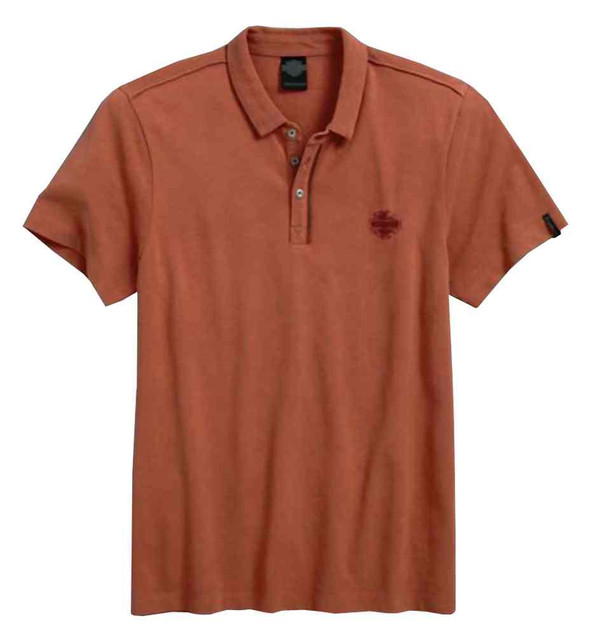 Harley-Davidson Men's Zipper Accent Short Sleeve Polo, Orange Rust 96483-16VM - Wisconsin Harley-Davidson
