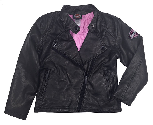 Harley-Davidson Little Girls' Winged Bar & Shield PU Biker Jacket, Black 6033691 - Wisconsin Harley-Davidson