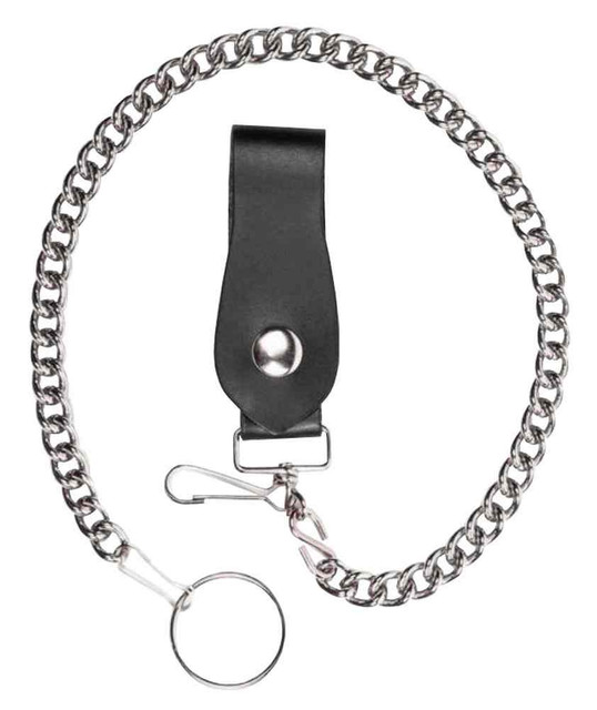 Men's 18 inch Biker Styled Wallet Chain, Nickel Finish & Genuine Leather - Wisconsin Harley-Davidson