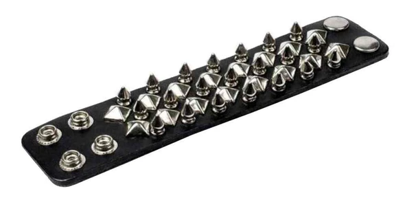 Genuine Leather Men's Double Pyramid & Spike Wristband, Black Leather RSP-3 - Wisconsin Harley-Davidson